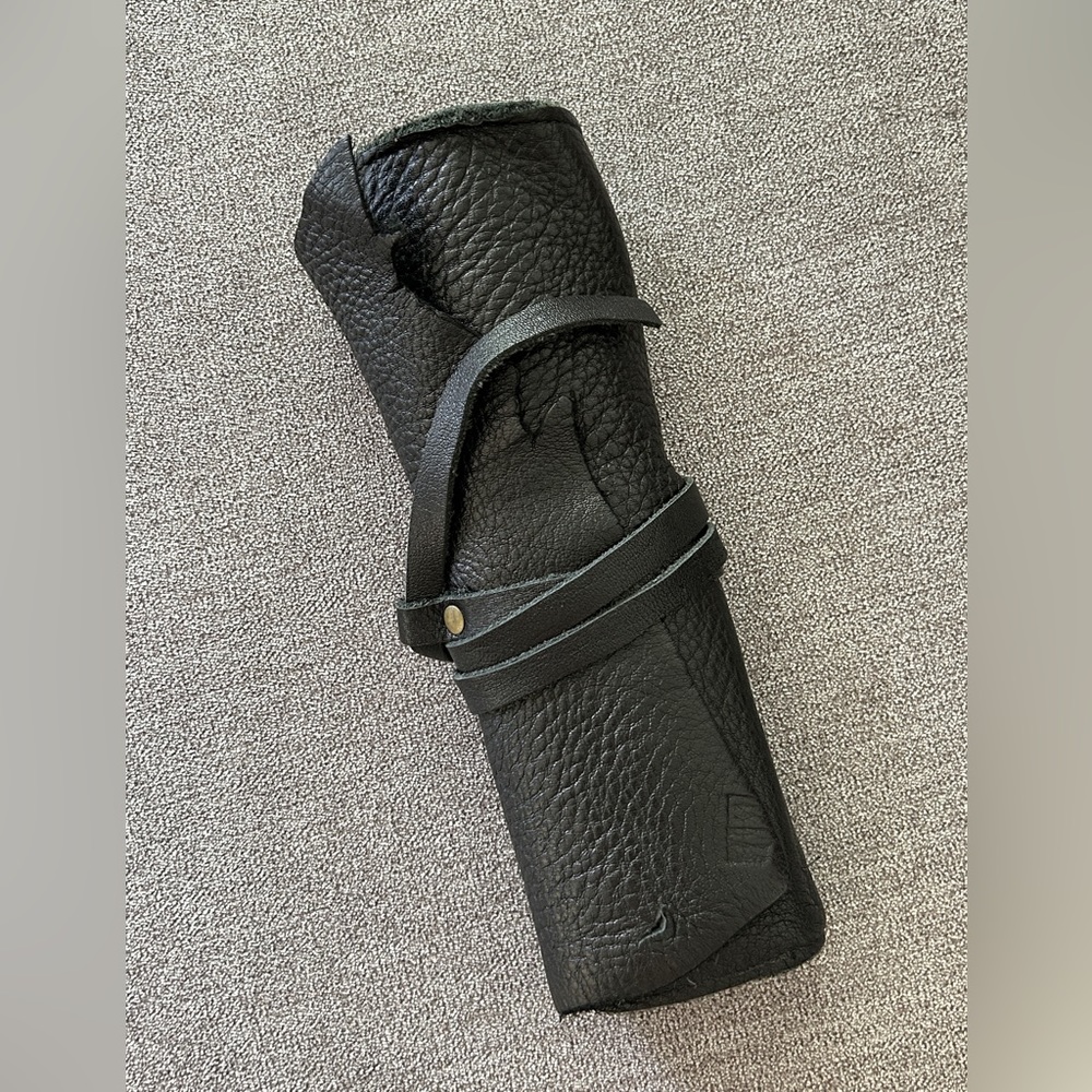 Black Leather Makeup Brush Organizer
